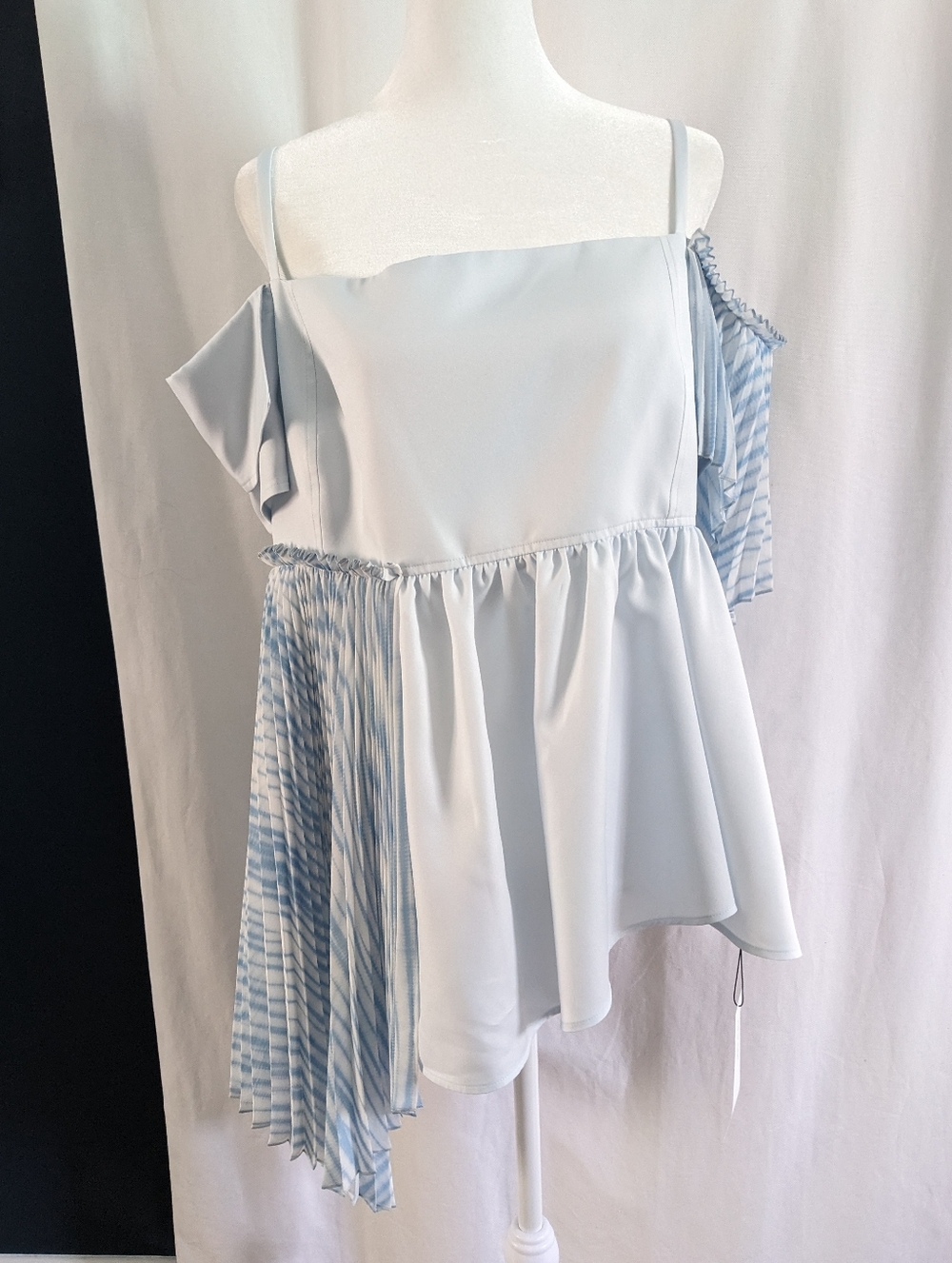 Adeam Women's Blue Asymmetric Pleated Shibori Blouse Top Size 10